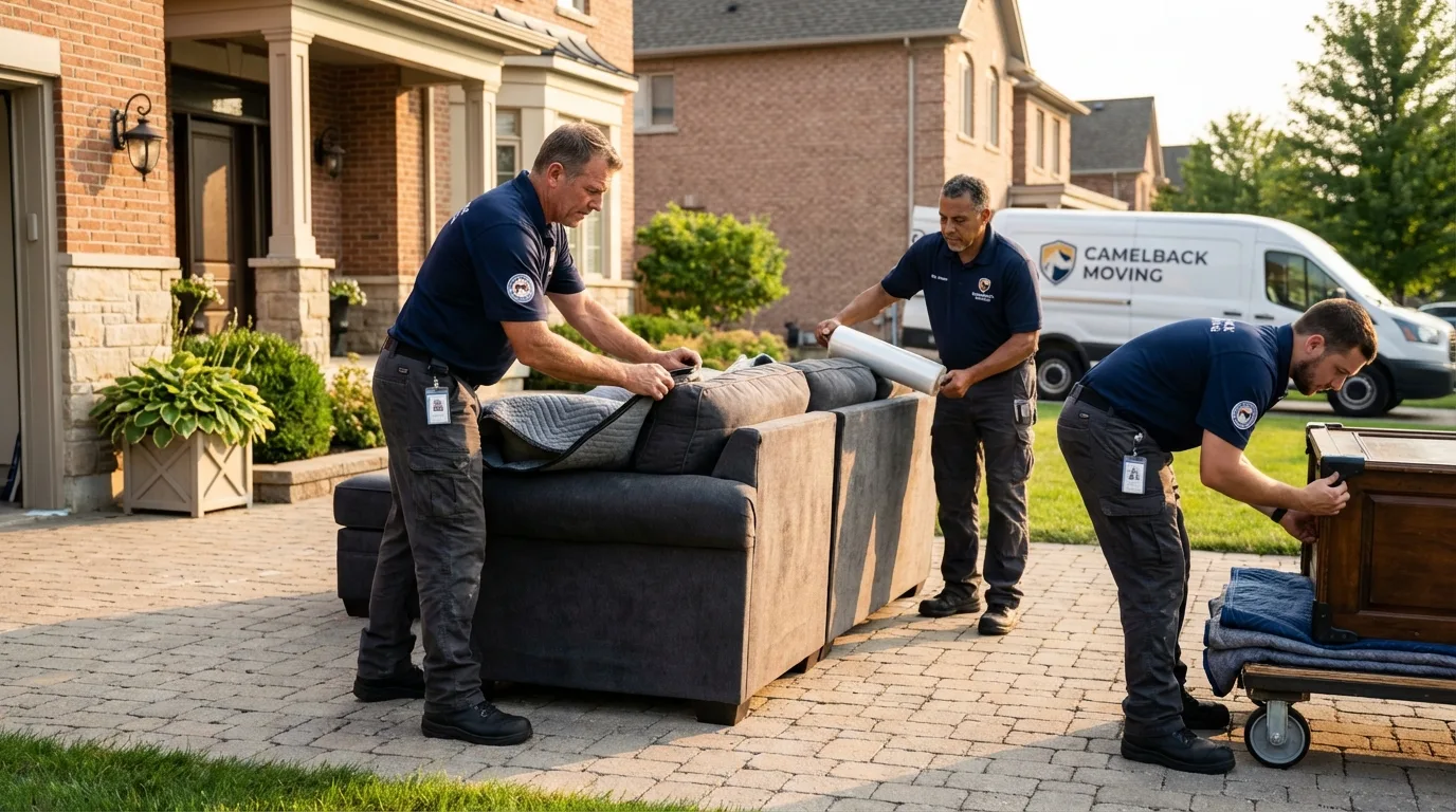 Large estate moving crew wrapping furniture in Woodward, IA